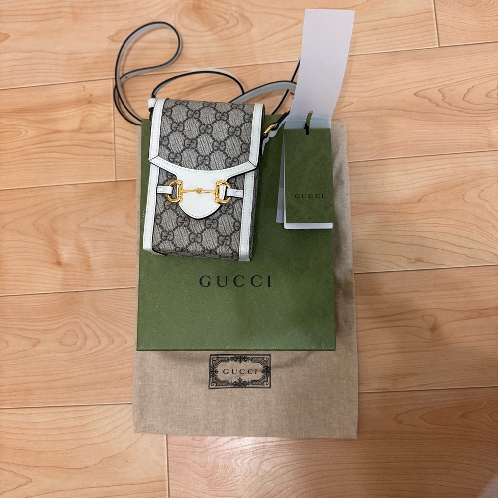 Gucci Horsebit 1955 GG Beige White Small Crossbody Bag Gold Hardware. Never used - Picture 4 of 9